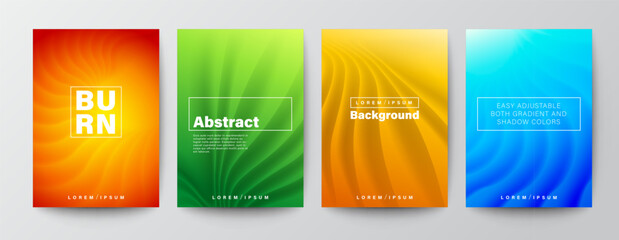 Set of minimal abstract curved wave shape on gradient colors background for Brochure, Flyer, Poster, leaflet, Annual report, Book cover. Nature concept background of Fire, Sun, Leaf, Sand and Sea