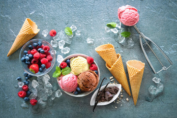 Various varieties of ice cream in bowl