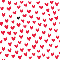 Hand drawn red hearts seamless pattern. Vector illustration on white background - 288884177