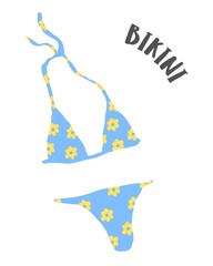 Summer swimsuit bikini drawing hand painted with ink