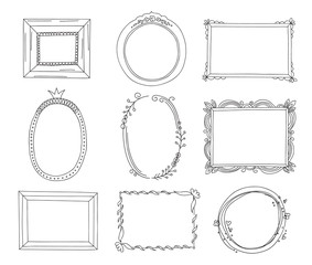 Cute Hand drawn doodle frames illustration set . Cartoon style. Vector.