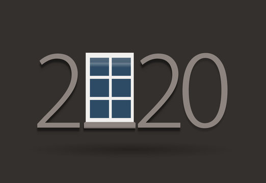 Happy new year 2020. 2020 with window on isolated background