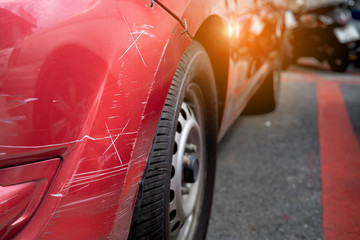 Close up crash car broken and scratch accident .insurance helping repair service maintenance...