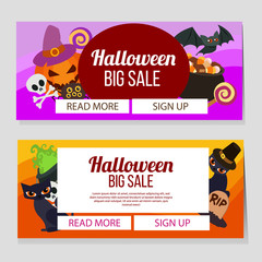 halloween flat big sale banner with black cat
