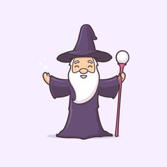 Happy wizard kawaii cartoon character vector illustration