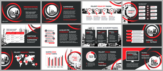 City Background Business Company Presentation with Infographics Template. - obrazy, fototapety, plakaty