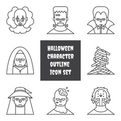 Halloween scary monster character outline icon set - 288890159
