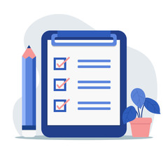 Flat design checklist with a big pencil and a potted plant - 288890346