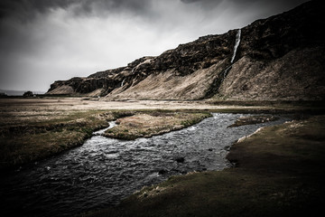Beautiful dramatic multicolored spring landscape of Iceland. Toned