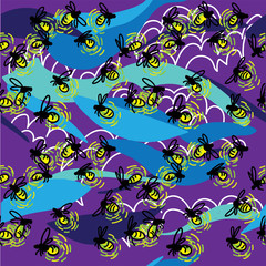 Fototapeta na wymiar Seamless pattern with fireflies. Stylish designer print. Luminous insects against the sky.