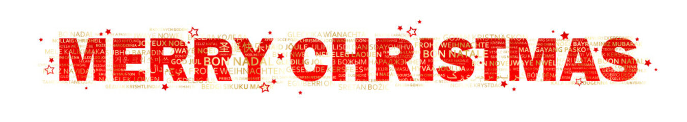 MERRY CHRISTMAS vector word cloud title banner with translations
