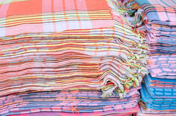 colorful stack of Turkish cotton towels