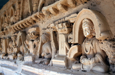 Fototapeta na wymiar Taxila in Punjab, Pakistan. Ancient Buddhist carvings at the Jaulian Monastery at Taxila, Pakistan. Taxila is an ancient archaeological site recognized by UNESCO. Jaulian Monastery, Taxila. 