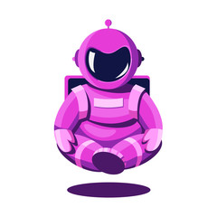Cosmonaut in a spacesuit with yoga gestures. Astronaut in a lotus position is floating above the earth. Spaceman levitates in harmony. Vector illustration in flat cartoon style.
