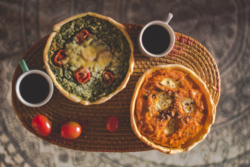 healthy vegetable pie in wooden environment