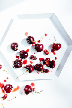 Red Cherries on White Plate