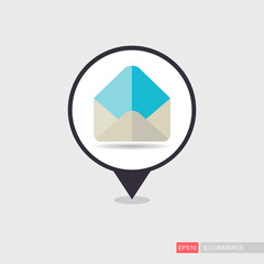 Open envelope vector pin map icon