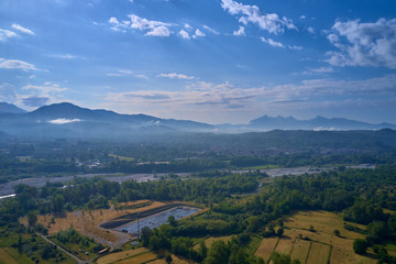 Obraz premium Aerial photography. Panoramic view of the Alps north of Italy. Trento Region. Great trip to the Alps.
