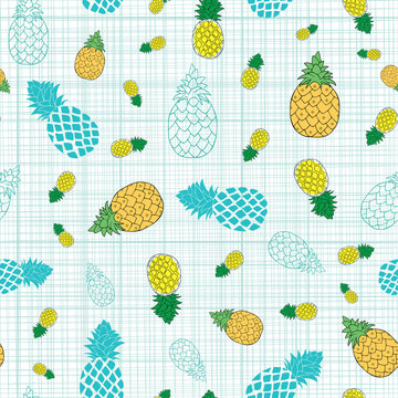 Seamless pineapple pattern on striped background