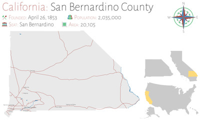 Large and detailed map of San Bernardino county in California, USA