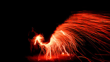 Fireworks In Strong Wind Looks Like Phoenix.