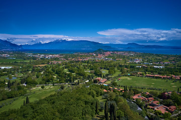 Fototapeta na wymiar Aerial photography with drone, Rocca di Manerba in Garda lake,Italy.