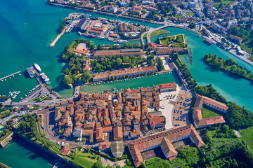 Obraz premium Beautiful view of the city of Peschiera del Garda, Italy. Aerial photography with drone.