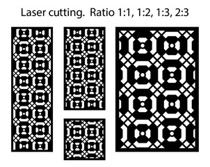 Cnc pattern. Set of decorative vector panels for laser cutting. Template for cnc, interior partition in arabesque style. Ratio 1:1,1:2,1:3,2:3