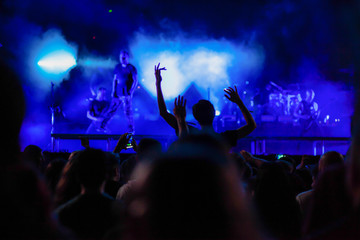 Fototapeta na wymiar crowd of people having fun at concert - summer music festival