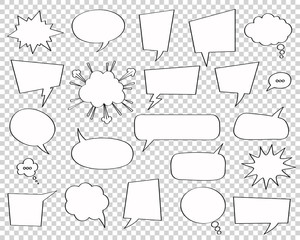 Set of comic speech bubbles. Vector Illustration and graphic talk clouds. Cartoon fun design, art thought chat sign. 