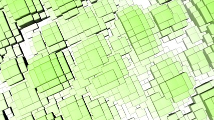 Bright colorful shiny solid squares floating in a wavy shape background.