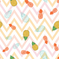 Seamless pattern pineapple on chevron background