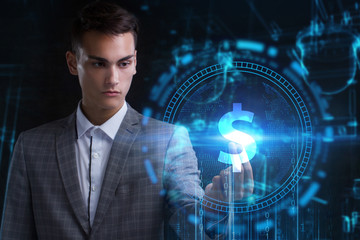 The concept of business, technology, the Internet and the network. A young entrepreneur working on...