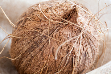 Coconut milk coconut milk on an old wooden table.