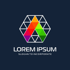 Hexagon letters A digital logo. abstract icon. construction concept - vector