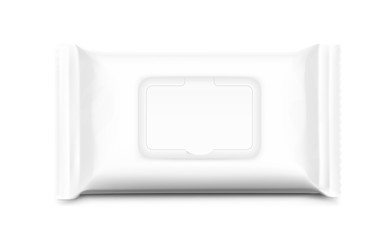 Wet wipes flow pack with realistic transparent shadows on white background. Taking your 2D designs into 3D. Can be use for medicine, food, cosmetic and other. EPS10.