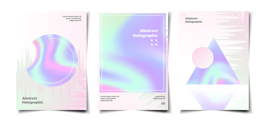 set of abstract minimal trendy geometric holographic layout cover, poster, banner, backdrop, wallpaper design template
