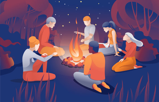 telling scary stories at the campfire (from