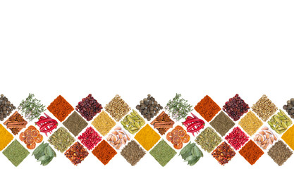 Seamless horizontal pattern with different spices - obrazy, fototapety, plakaty