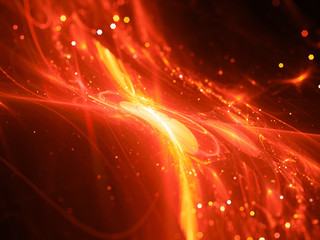 Fiery glowing new technology flow in space