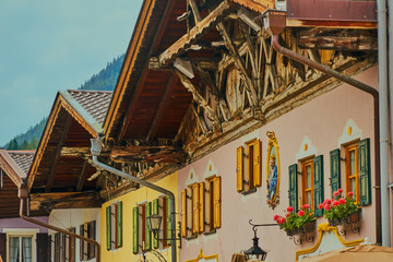 Colourful façade with traditional painting on a house in Bavaria