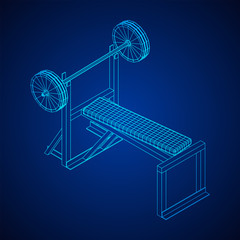 Barbell with weights. Gym equipment. Bodybuilding, powerlifting, fitness concept. Wireframe low poly mesh vector illustration.
