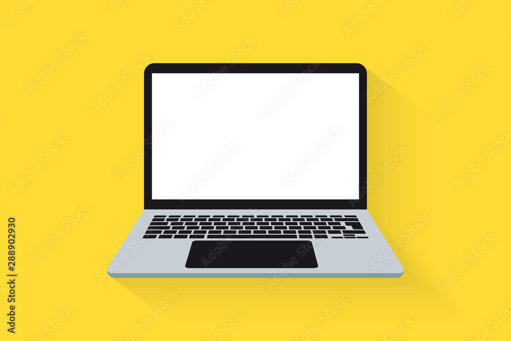 Poster laptop front view. vector laptop flat illustration. computer. laptop computer with empty screen, bla