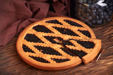 piece of Blueberry pie. delicious blueberry pie. nutritious home baking