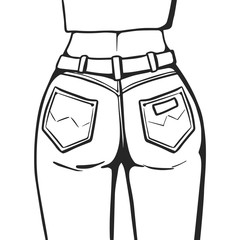 Woman in high waisted jeans. Back view. Vector illustration