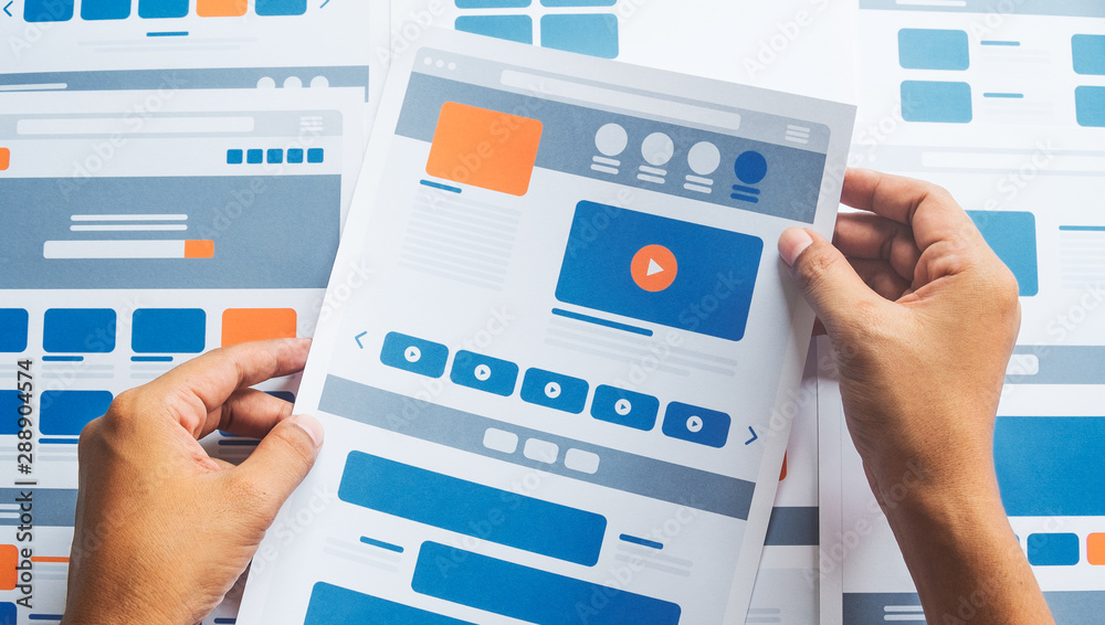 Aufkleber website designer creative planning application developer development draft sketch drawing template l