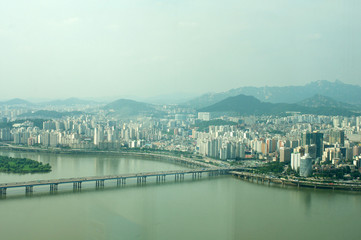 Obraz premium Seoul city street view from top in summer