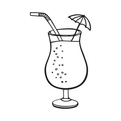 Black and white summer cocktail with umbrella and straw