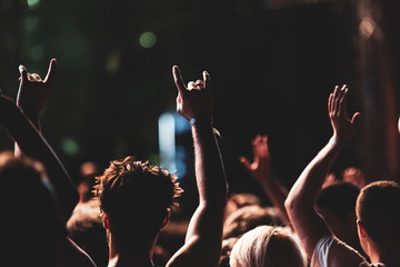 crowd of people having fun at concert - summer music festival