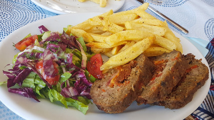 food plates on a table top view greek food on summer greece